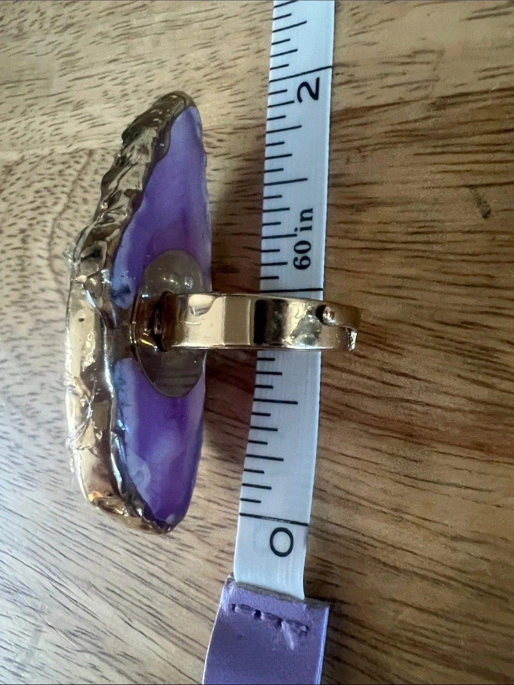 Purple Agate Statement Ring with Gold Edge